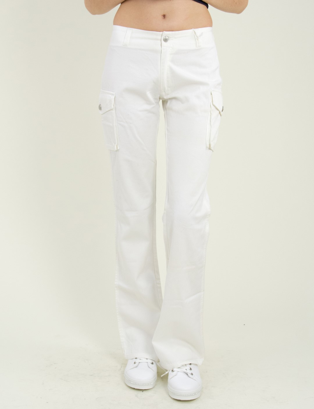 Γυναικείο λευκό τζην παντελόνι καμπάνα πλάγιες τσέπες 8TF17K